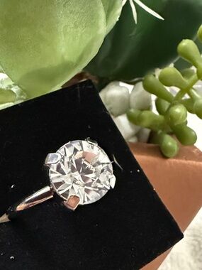 Classic Silver Solitaire Ring with Clear Gemstone - Women Costume Jewelry